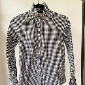 VINEYARD VINES Women's Black/White Gingham Ruffle Collar Half Button Top sz 00